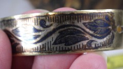 Rare Vintage Silver 875 Niello Bracelet Leaves Swirling Golden Patina Russia