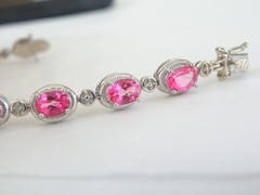 Sterling Silver 925 Natural Pink Topaz Diamond Tennis Bracelet 7.5″
