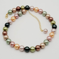 Lustrous Pastel Metallic Coated Glass Faux Pearls Earthy Jewel Tones 19 Inch