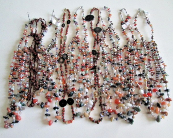 LOT 9 Wearable CHUNKY Semi-Precious Stones bead abalone seed necklace 2.61 lbs