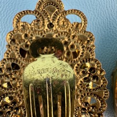 Vintage West Germany Clip On Earrings Gold Tone Filigree Floral Decal Rhinestone