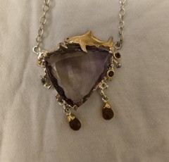 Vintage Sterling Ametrine Shark Sea Gold Detail Multi Stone Pendant Necklace