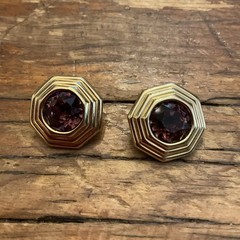 Vintage Signed Christian Dior Amethyst Color Gold Tone Clip Earrings Art Deco