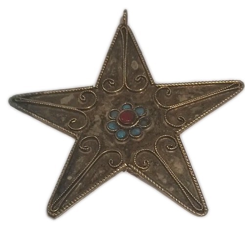 Nepal Star Pendant Gold Brass Tone Amulet Pendant