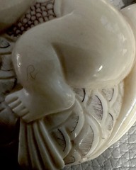 Vintage Hand Carved Natural Bone Beaded Fish Pendant Statement Necklace Signed