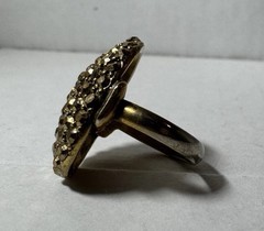 Vintage Gold-Tone Dome Cocktail Ring | Faceted Metallic Rhinestones | 1970s
