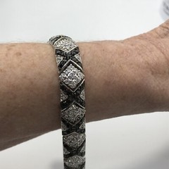 Vintage X O Design Black Onyx & Clear Pave Cubic Zirconia Bracelet sz 7″