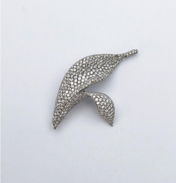 Glittering White 2.46CT Lab-Created Diamonds Pretty Leaf Design Women Brooch Pin