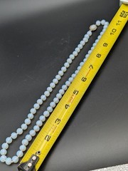 VINTAGE OPALITE OR OPALINE OPALESCENT GLASS BEAD NECKLACE HAND KNOTTED 23″