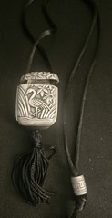 Vintage Asian/Japanese Inro Heron Pewter Pendant Necklace