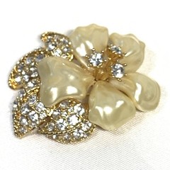 VINTAGE Sign NOLAN MILLER Jane Wyman PIN Lucite Flower Rhinestones Gold BOX COA