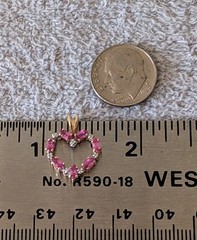 14k Solid Gold Pink Topaz Diamonds Heart Pendant Thermal Tested
