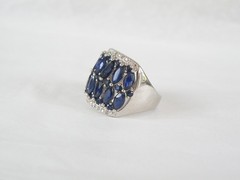 Vintage Sterling Silver 925 Natural Sapphire Diamond Statement Ring Size 7