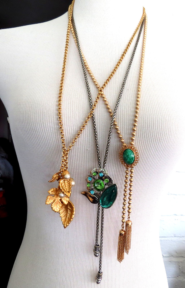 3 LOT Vintage Tassel Bolo style Necklace Silver and gold tone