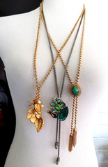 3 LOT Vintage Tassel Bolo style Necklace Silver and gold tone