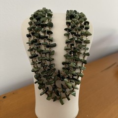Vintage 5 Strand Faux Jade Green Shell Nugget Bead Choker Necklace Hook Closure