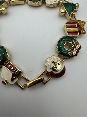 Vintage Signed SP CHRISTMAS BRACELET Sliding Charm Enamel Gold-Tone AVON 7”