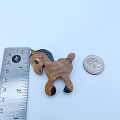 Vintage Horse Brooch Handmade Wooden Western Folk Art Pony Equestrian Zodiac