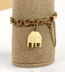 VTG 12K Gold Filled Double Link 7″ Charm Bracelet 2 charms safety chain 12.9g