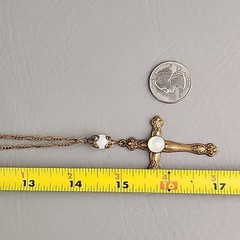 Vintage Cross Necklace Carole Opalite Antiqued Gold Tone 28″