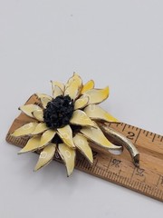 HAR Vintage Brooch Flower Yellow with Black Crystals MCM
