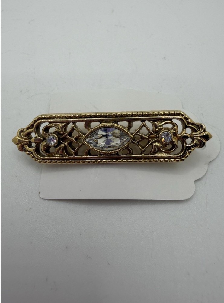 Goldtone Victorian Style Brooch with Marquise and Round Glass Insets