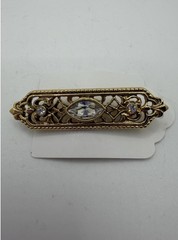 Goldtone Victorian Style Brooch with Marquise and Round Glass Insets