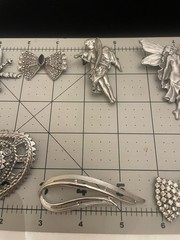 VTG Brooch Jewelry Lot Silver Tone FAIRY HEART ANGEL DOG BOW Rhinestone Clips