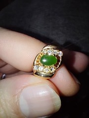 Vintage Gold Plated Ring With Jade And Simulated Diamonds Size 11