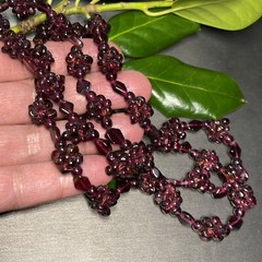 Genuine Almandine Garnet Unusual Cluster Station Bead Necklace Clasp-Free 35″