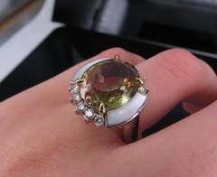 10.18ct Party Color Tourmaline & 0.50ct Diamond Platinum 18K Gold Ring Sz 8.5