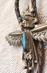 KACHINA THUNDERBIRD DANCER-WARRIOR Figural BOLO TIE NECKLACE Vintage