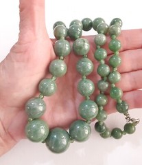 Vintage Faux Green Jade Graduated Bead Necklace Knotted 10 to 20 mm 24 inches