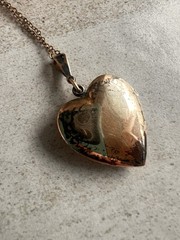 Antique Heart Shaped Photo Locket Gold Over Sterling 19” Chain Read C3