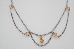 Vintage Sterling Silver 925 Brown Glass Bead Necklace 17.75″