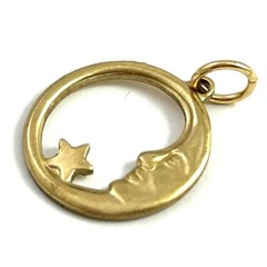 Vintage Charm Pendant Man In Crescent Moon Star Brass Metal Smaller Size