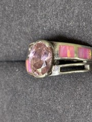 VTG Estate Ring Pink Topaz Rhinestone Inlay Pink Stones Marked 950 C Sz 6 Silver