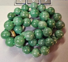 vtg Large Beads Knotted Jade Jadeite Beaded Necklace Filigree Silver Clasp 110g