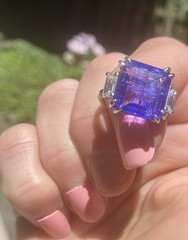 Estate 10.5ct Tanzanite Diamond Baguette Engagement Ring Platinum