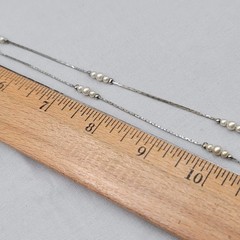 Vintage Serpentine Station Chain Necklace Silver tone White Bead 28″