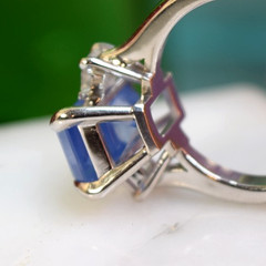 GIA Estate Platinum 5.60ct No Heat Ceylon Blue Sapphire VS Diamond 3 Stone Ring