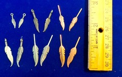 Lot of 150 Vintage Copper, Silver Alloy Feather Charm Jewelry Finding, 25 each