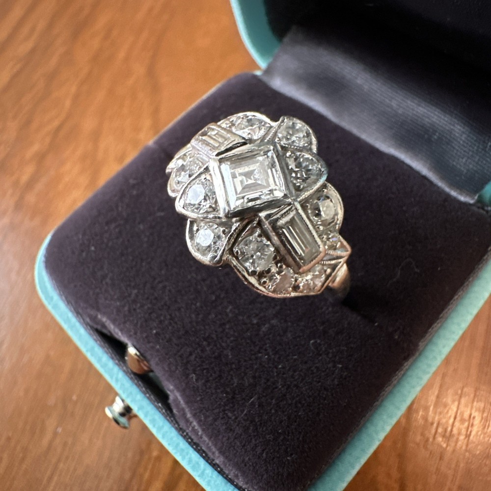 1930’s Old European Art Deco Platinum Diamond Ring – Size 9.25