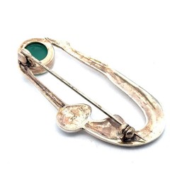.925 Sterling Silver Green Onyx & Marcasite Art Deco Beauty Pin, 5.3g