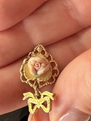 1928 Brand Set Pink Porcelain Rose Filigree Heart Earrings Dainty No Backs