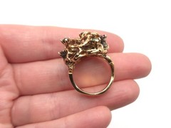 Vintage Gold Plated Sterling Signed Brutalist Rhinestone Dome Cocktail Ring Sz 6