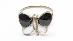 ONYX MOP RING SIZE 8 3/4 STERLING SILVER BUTTERFLY RING SIGNED 925 THAILAND SX