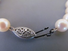 Vintage 14k White Gold 7mm White Pearl Hand Knotted Beaded Necklace 15.75”