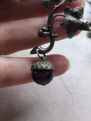 Vintage 60s Grape Vine Clip On Earrings And Matching Brooch, Silver Tone