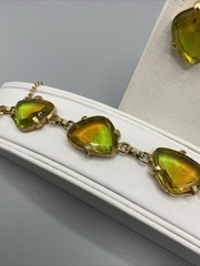 Designer SIGNED Vintage Judy Lee Crystal Bracelet & Clip On Earrings Set